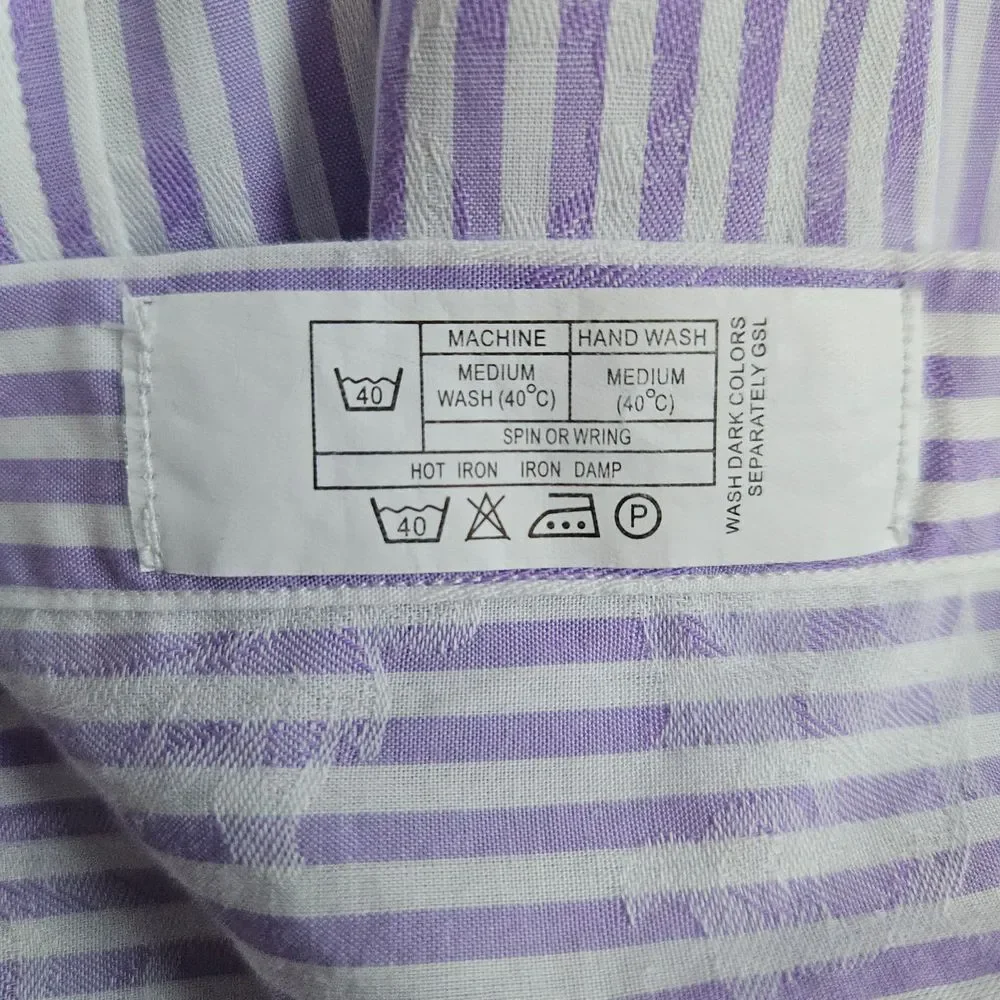 Neiman‎ Marcus Men's Shirt Size L Purple & White Stripes Floral 100% Cotton SPOT